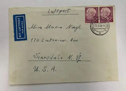 Briefumschlag Flugpost, Luftpost Deutschland - USA, 1955