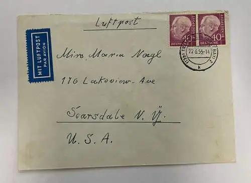 Briefumschlag Flugpost Luftpost Deutschland - USA, 1955