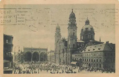 Ansichtskarte München Theatinerkirche und Feldherrnhalle versandt 1924
