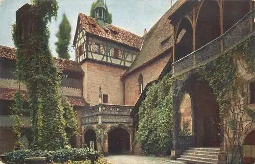 Ansichtskarte Nürnberg Burghof mit Kunigunden-Linde versandt