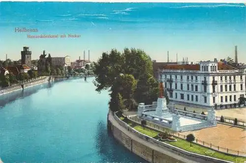 Ansichtskarte Heilbronn Bismarckdenkmal mit Neckar 1918