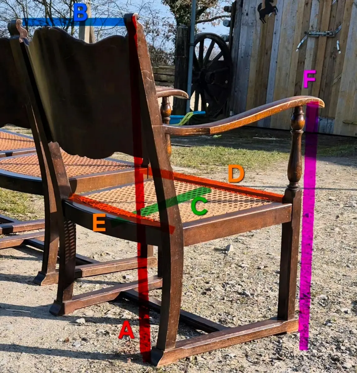 VINTAGE * Holzstühle mit Armlehne, gewebte Sitzfläche 11