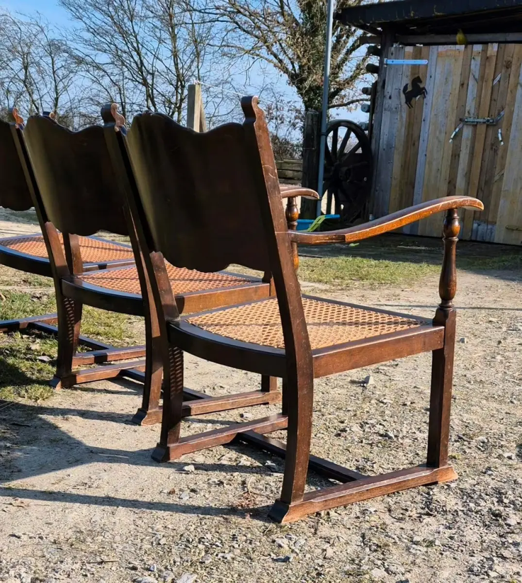 VINTAGE * Holzstühle mit Armlehne, gewebte Sitzfläche 5