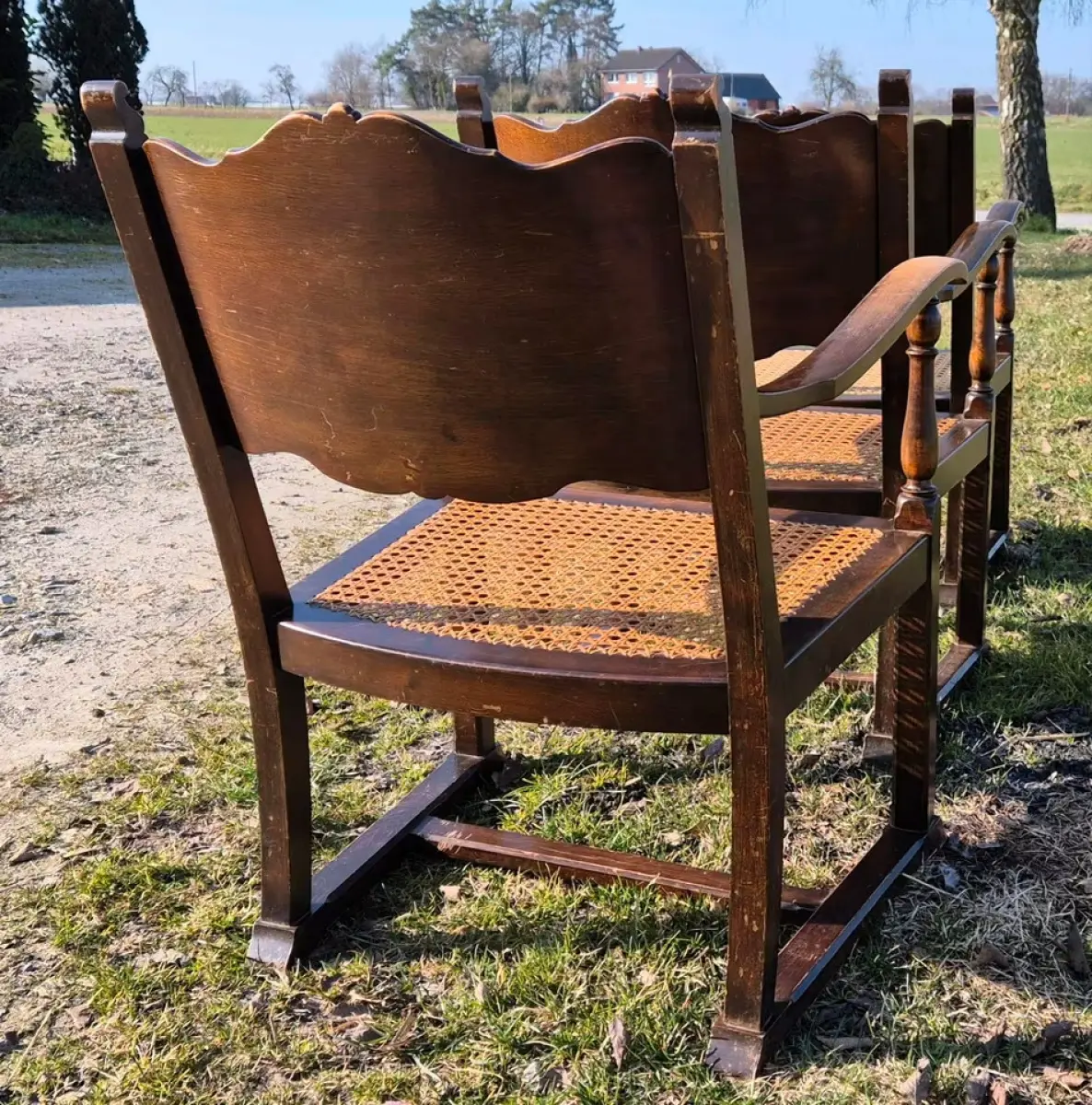 VINTAGE * Holzstühle mit Armlehne, gewebte Sitzfläche 6