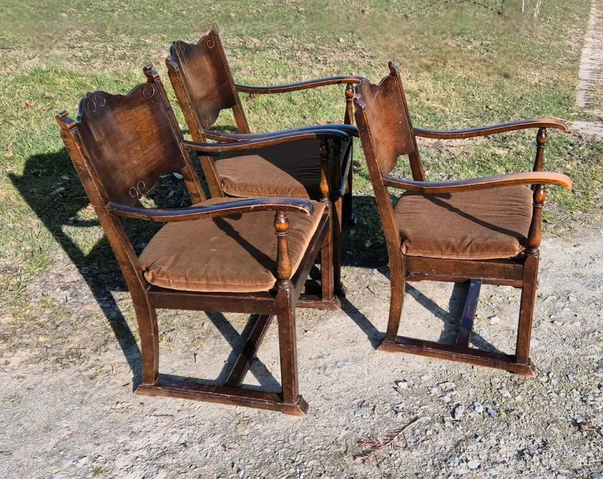 VINTAGE * Holzstühle mit Armlehne, gewebte Sitzfläche 7