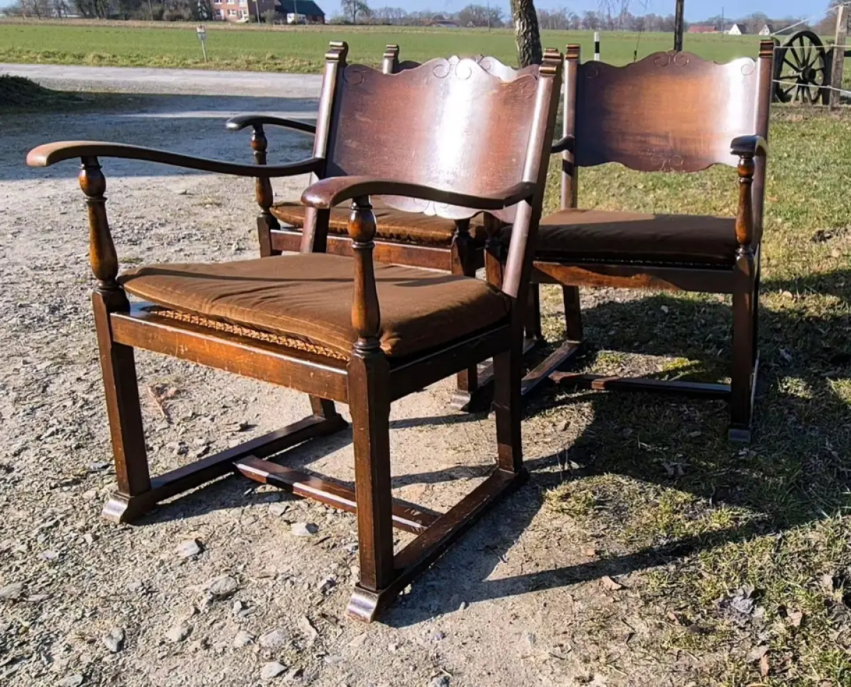 VINTAGE * Holzstühle mit Armlehne, gewebte Sitzfläche 8