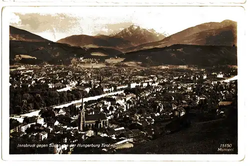 [Echtfotokarte schwarz/weiß] Antike AK - Postkarte - Ansichtskarte - Innsbruck gegen Süden von der Hungerburg Tirol - Monopol 15150 Kunstverlag. 