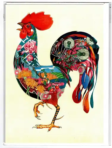 Grußkarte (doppelt) / Künstlerkarte DANIEL MACKIE - DM Collection - Rooster/Cockerel - Hahn/Gockel