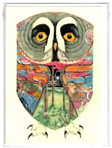 Grußkarte (doppelt) / Künstlerkarte DANIEL MACKIE - DM Collection - THE GREAT GREY OWL. - Bartkauz. Eule. Uhu.