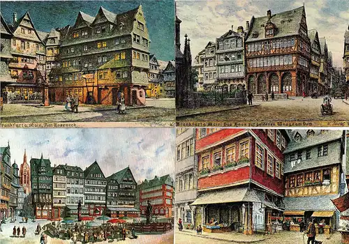 [Ansichtskarte] 7 x AK / Postkarte / Ansichtskarte : Frankfurt/Main. Vintage. Reproduktion alter Kunstkarte nach handkoloriertem Vorbild. Stadtansichten. 