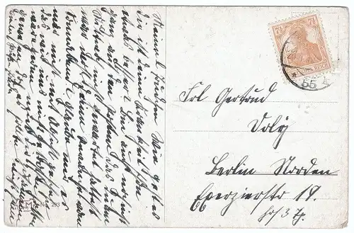 [Künstlerpostkarte reproduziert] AK Ansichtskarte antik kleines Mädchen im Bett mit Soldaten-Puppe. "Hab mich doch ein bisschen lieb!" Postkarte EMM Nr. 293, gelaufen 1917. 