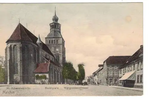 [Hand-Koloriert] Malchin St. Johanniskirche Marktplatz Wargentinerstrasse. 