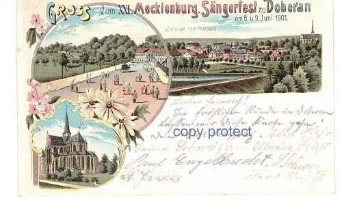 [Lithographie] Gruss vom XXI. Mecklenburg. Sängerfest zu Doberan am 8.u.9.Juni 1901   Doberan vom Festplatz. 