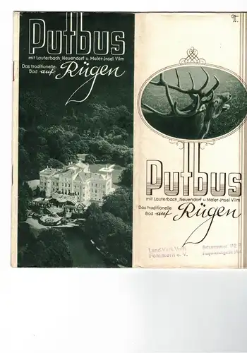 Gervais, Otto R: Putbus mit Lauterbach, Neuendorf u. Maler-Insel Vilm 1937 - Das traditionelle Bad auf Rügen. 