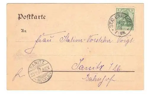 [Lithographie] Gruss aus Stavenhagen   Reuters Geburtshaus, Postamt, Schloss Ivenack, Kriegerdenkmal, Schloss Kittendorf. 