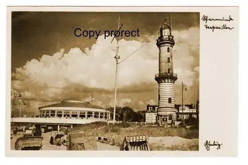 [Echtfotokarte schwarz/weiß] Warnemünde Teepavillon  1936   Signatur : Eschenburg. 