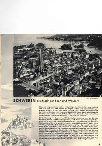 Schwerin in Mecklenburg , Frendenverkehrsprospekt  von ca. 1936. 