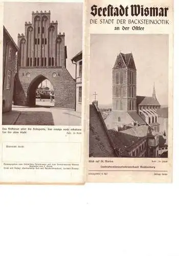 Landesfremdenverkehrsverband Mecklenburg: Seestadt Wismar 1934 - Die Stadt der Backsteingotik an der Ostsee. 