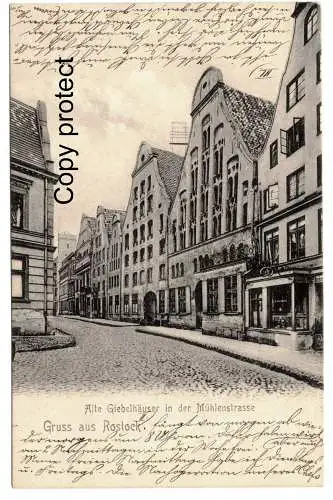 [Ansichtskarte] Alte Giebelhäuser in der Mühlenstrasse 1909 Rostock. 