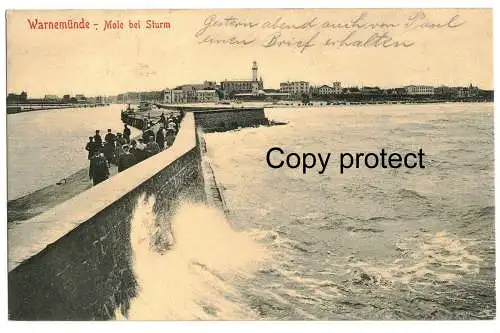 [Ansichtskarte] Warnemünde 1910 Mole bei Sturm. 