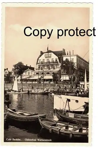 [Echtfotokarte schwarz/weiß] Cafe Bechlin   Ostseebad Warnemünde 1934. 