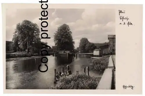 [Echtfotokarte schwarz/weiß] Plau Schleuse an der Elde 1934     Signatur : Eschenburg. 