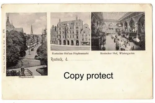 [Ansichtskarte] Rostocker Hof am Hopfenmarkt 1912  Rostock Mehrbild Ak
Besitzer H. Wachtendorf  Hoflieferant. 