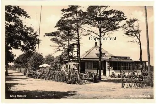 [Echtfotokarte schwarz/weiß] Krug Heideck Markgrafenheide bei Warnemünde 1934 Besitzer E. Kähning. 