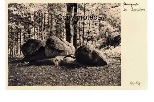 [Echtfotokarte schwarz/weiß] Hünengrab bei Basedow   1934                     Signatur : Eschenburg. 