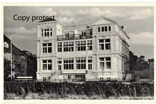 [Echtfotokarte schwarz/weiß] Warnemünde 1934 Strandhaus "Möwe" Seestraße 16 , Fernsprecher 625. 