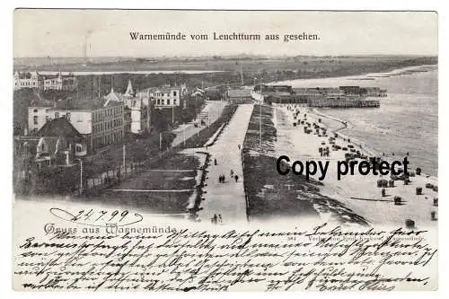 [Ansichtskarte] Warnemünde 1899 vom Leuchtturm aus gesehen - Seestrasse mit Promenade und Badeanstalten. 