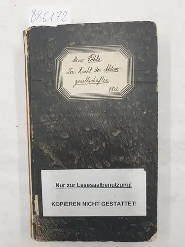 Pöhls, Meno: Das Recht der Actiengesellschaften mit besonderer Rücksicht auf Eisenbahngesellschaften. 