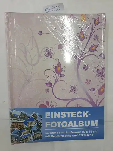 Einsteckfotoalbum im Format 10x15 cm, Einsteck-Fotoalbum für 200 Fotos mit Negativtasche und CD-Tasche (Hellfliedernes Florales Muster)