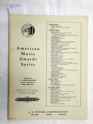 (=American Music Awards Series, under the sponsorship of SIGMA ALPHA IOTA), Oktoechos  Clarinet in B, Horn in F and Percussion