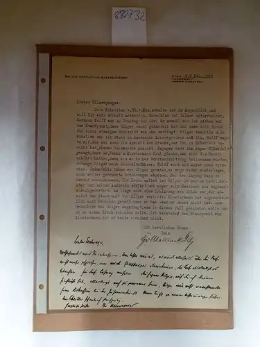 Mallinckrodt, Gustav von: Autograph / Brief von Dr. jur. Gustav von Mallinckrodt, Köln, Sachsenring 77, 2. Februar  1931
 maschinengeschriebener Geschäftsbrief mit handschriftlicher Antwort in Tinte. 