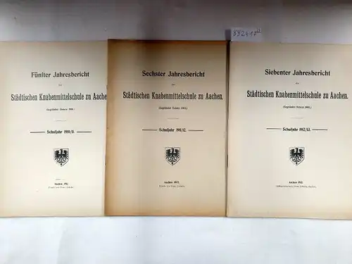 Städtische Knabenmittelschule zu Aachen (Hrsg.): Jahresberichte der Städtischen Knabenmittelschule zu Aachen 
 Jahrgänge 1910/11, 1911/12, 1912/13. 