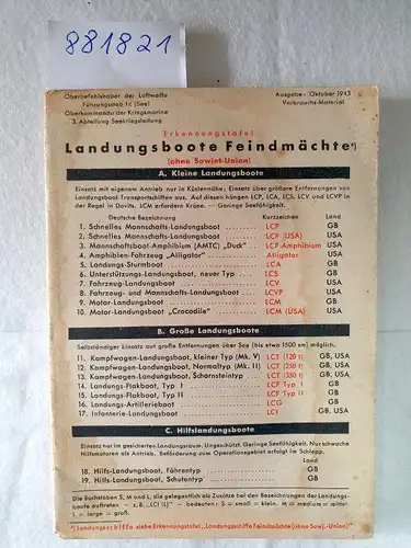 Oberkommando der Luftwaffe und Oberkommando der Kriegsmarine: Erkennungstafel : Landungsboote Feindmächte (ohne Sowjet-Union). 
