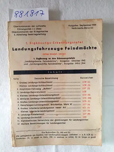 Oberkommando der Luftwaffe und Oberkommando der Kriegsmarine: 1. Ergänzungs-Erkennungstafel : Landungsfahrzeuge Feindmächte (ohne Sowjet-Union). 