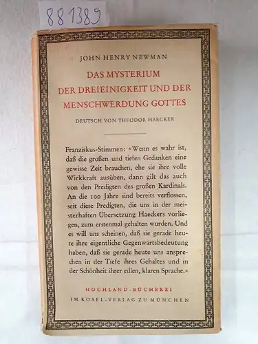 Newman, John Henry: Das Mysterium der Dreieinigkeit und der Menschwerdung Gottes. 