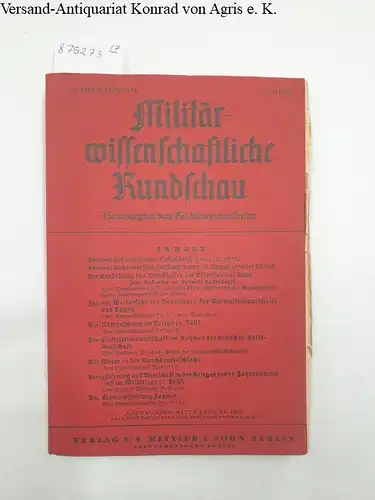 Reichskriegsministerium (Hg.): Militärwissenschaftliche Rundschau 3. Jahrgang 1938 [komplett]. 