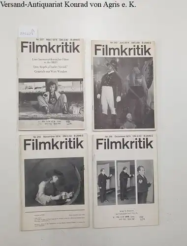 Filmkritiker-Kooperative: Filmkritik : 18. Jahrgang 1974 : Konvolut: Heft 207, 210, 215, 216
 Wim Wenders; Charley Varrick; Long Time No See; Diderot, Brecht, Eisenstein; Sergej M. Eisenstein. 