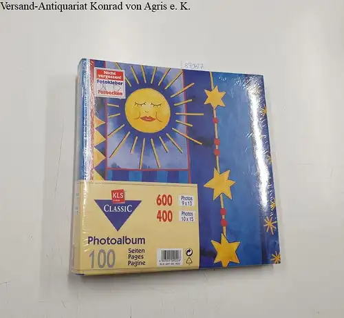 Fotoalbum und KLS Alben Top Hit: KLS Foto-Album 100 Seiten, in blau-gelbem Muster Mit Sonnenmotiv. 