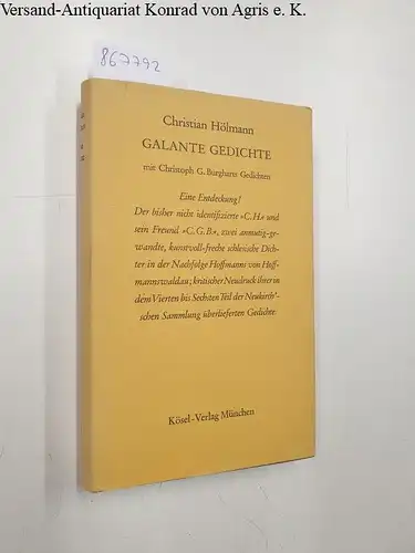 Heiduk, Franz und Christian Hölmann: Galante Gedichte: Mit Christoph G. Burgharts Gedichten. 