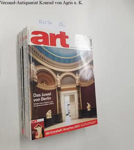 Diverse Autoren: Art. Das Kunstmagazin. Konvolut aus 12 Heften aus dem Jahr 2002. 