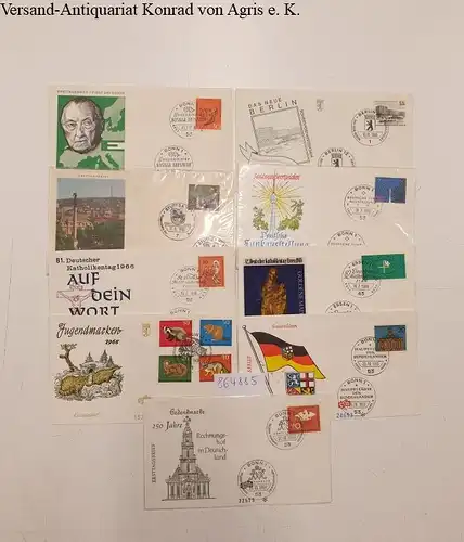 Deutsche Bundespost: Konvolut von 9 Ersttagsbriefen
 Adenauer, Rechnungshof, Berlin, Stuttgart, Funkausstellung, Katholikentag (2x), Jugendmarken, Saarbrücken. 