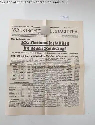 Hitler, Adolf (Hrsg.): Völkischer Beobachter : Bayernausgabe : 16. September 1930 
 Original-Nachdruck. 