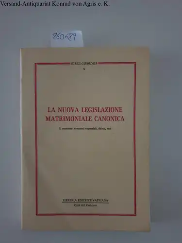 Fagiolo, S.E., E. Graziani und P.A. Bonnet: La nuova legislazione matrimoniale canonica. Il consenso: elementi essenziali, difetti, vizi
 (= Studi Giurdici, 10). 