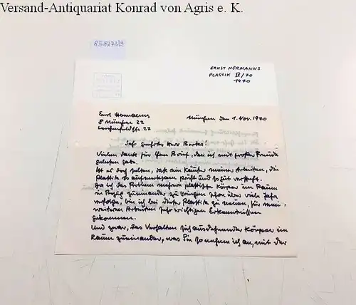 Hermanns, Ernst: Handschriftlicher Brief des Künstlers an den Kunstsammler Gabriel Berks : Signiert 
 mit Foto des erwähnten Kunstwerks (Foto: Goertz München, 1970). 