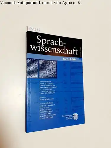 Bergmann, Rolf (Red.), Karin Donhauser (Hg.) Hans-Werner Eroms (Hg.) u. a: Sprachwissenschaft - Band 41 Heft 1. 