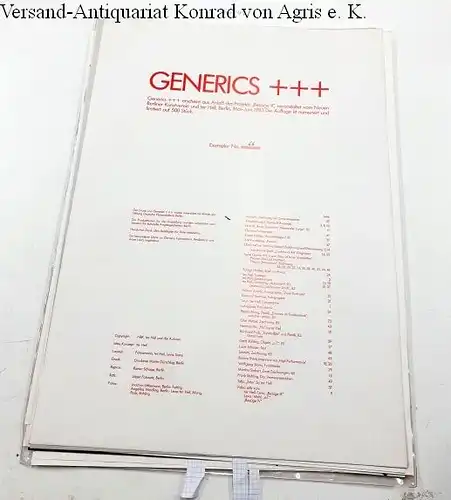 Neuer Berliner Kunstverein und ter Hell, Berlin (Hrsg.): Generics +++ / Projekt "Bezüge II" : Limitiert Nr. 66/500 
 Generics +++ erscheint aus Anlaß des...